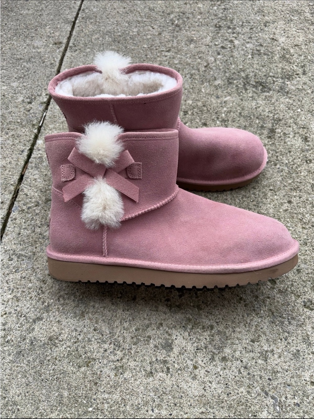 Koolaburra Pink Suede Ankle Boots with Pom Pom Bows